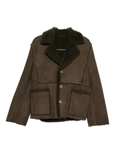 Kristensen Du Nord Shearling-trimmed Buttoned Jacket In Brown