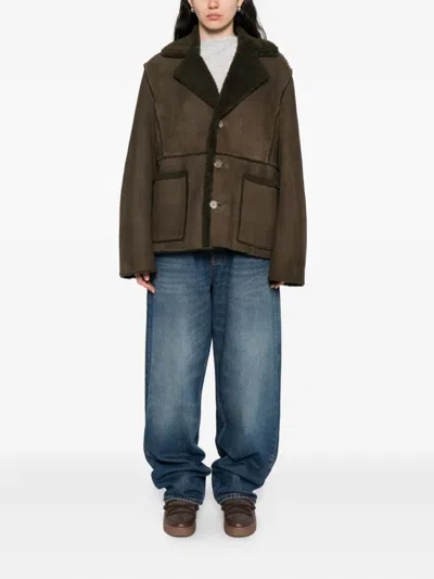 Kristensen Du Nord Shearling-trimmed Buttoned Jacket In Brown