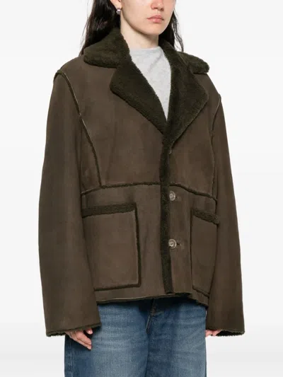 Kristensen Du Nord Shearling-trimmed Buttoned Jacket In Brown