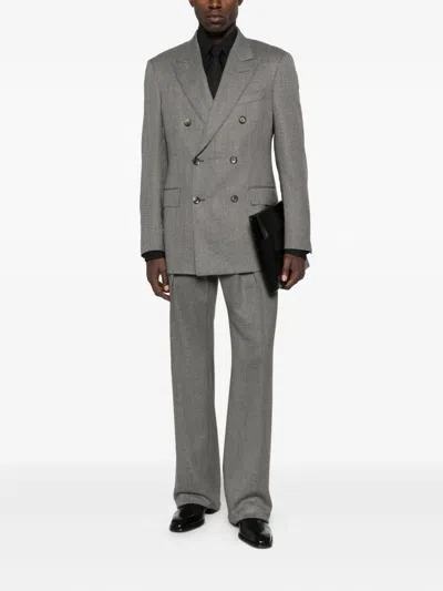 Tom Ford Double-breasted Wool Blazer In Gray