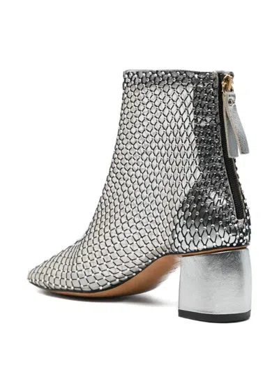 Forte Forte Mesh-panel Block-heel Boots In Silver