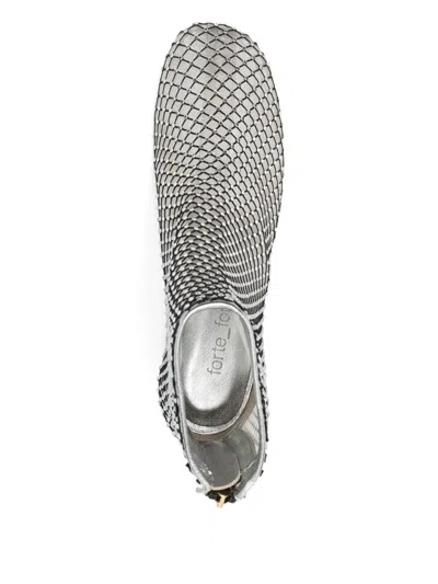 Forte Forte Mesh-panel Block-heel Boots In Silver