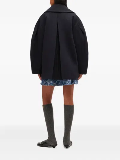 Ganni Balloon-sleeve Double-breasted Coat In Black