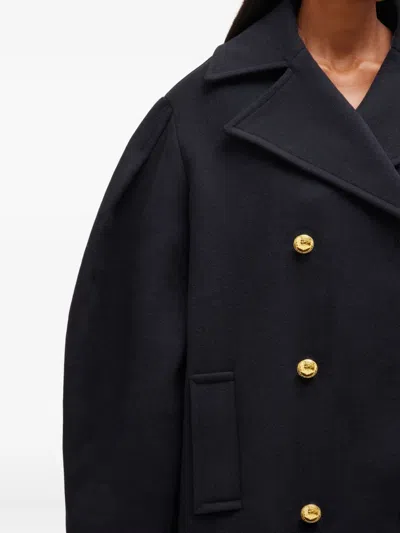 Ganni Balloon-sleeve Double-breasted Coat In Black