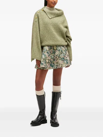 Ganni Sweater With Asymmetrical Neck  In Green