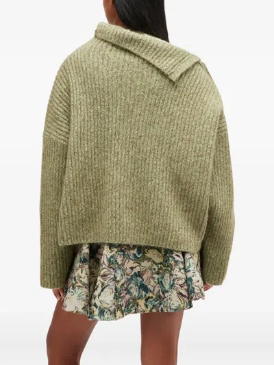 Ganni Sweater With Asymmetrical Neck  In Green