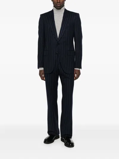 Tom Ford Pinstripe Wool Jacket In Blue