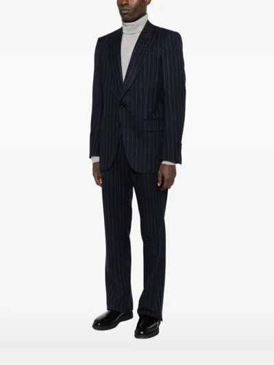 Tom Ford Pinstripe Wool Jacket In Blue