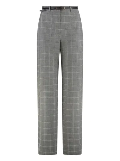 Max Mara Studio Mazurca Prince Of Wales Motif Wool Trousers In Gray