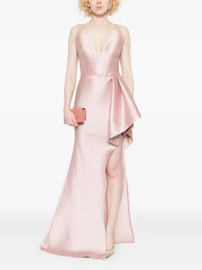 Gemy Maalouf V-neck Ruffled Gown In Pink