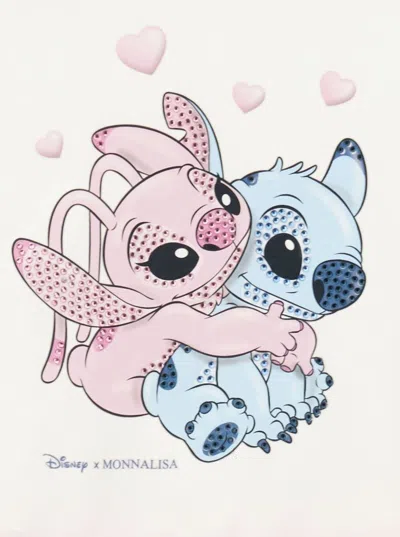 Monnalisa White Dress With Front Print And Built-in Skirt In Cotton Blend Girl In Multi