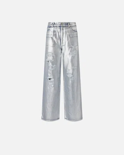 Pinko Lauryn Loose Coated Jeans In Laminated Silver In Silver