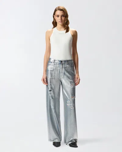 Pinko Lauryn Loose Coated Jeans In Laminated Silver In Silver