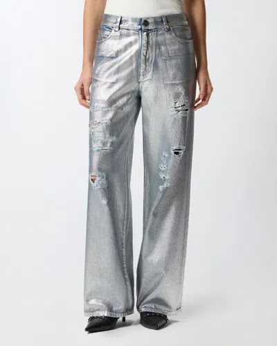 Pinko Lauryn Loose Coated Jeans In Laminated Silver In Silver