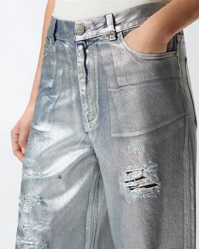 Pinko Lauryn Loose Coated Jeans In Laminated Silver In Silver