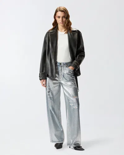 Pinko Lauryn Loose Coated Jeans In Laminated Silver In Silver