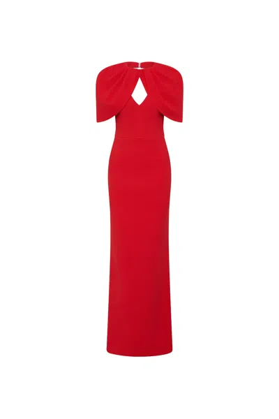 Rebecca Vallance Cameron Caped Crepe Gown In Red