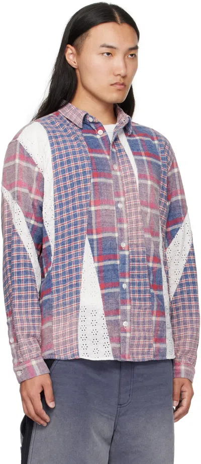 Khoki Blue & Red Vintage-effect Asymmetric Shirt In Multi