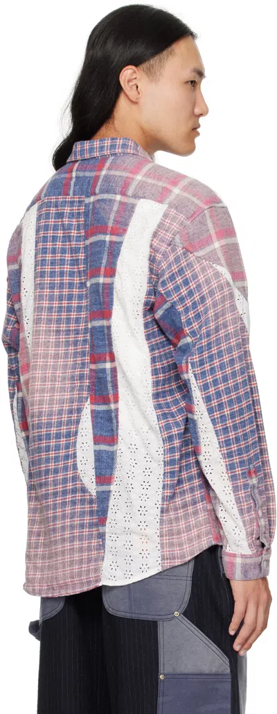 Khoki Blue & Red Vintage-effect Asymmetric Shirt In Multi