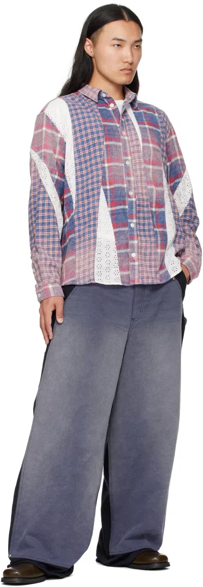 Khoki Blue & Red Vintage-effect Asymmetric Shirt In Multi