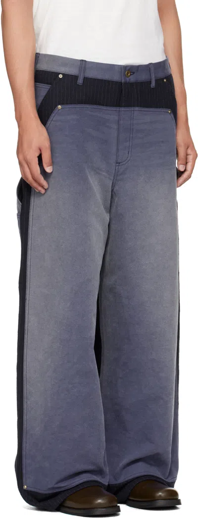 Khoki Pinstripe Panelled Trousers In Blue