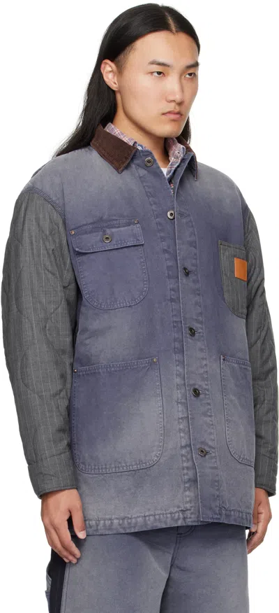 Khoki Quilted-panel Corduroy-collar Jacket In Blue