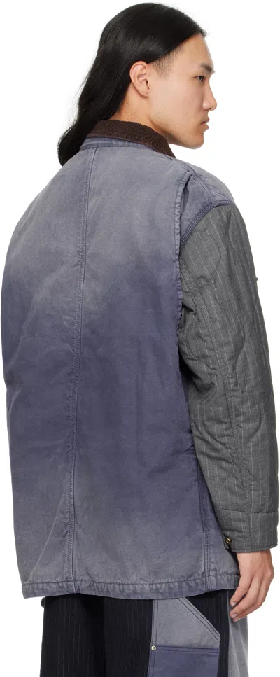 Khoki Quilted-panel Corduroy-collar Jacket In Blue