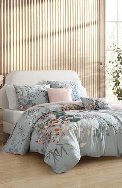 Bebejan Peach Leaves Cotton Reversible 5-piece Comforter Set In Multi