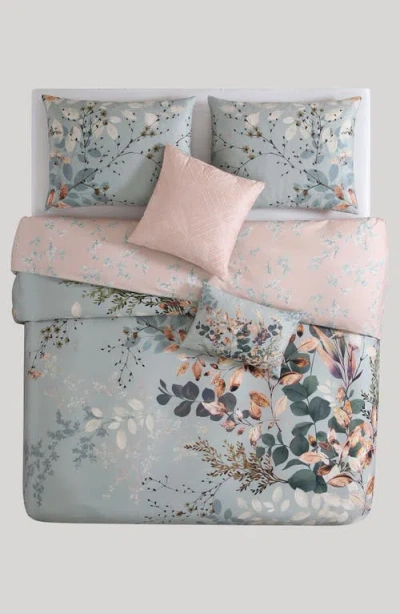 Bebejan Peach Leaves Cotton Reversible 5-piece Comforter Set In Multi