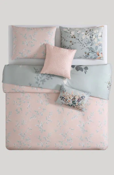 Bebejan Peach Leaves Cotton Reversible 5-piece Comforter Set In Multi