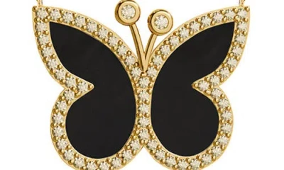 Gabi Rielle 14k Over Silver Onyx Cz Butterfly Necklace In Black