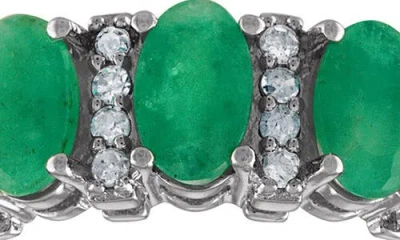 Fzn Sterling Silver Emerald & Diamond Ring In Multi