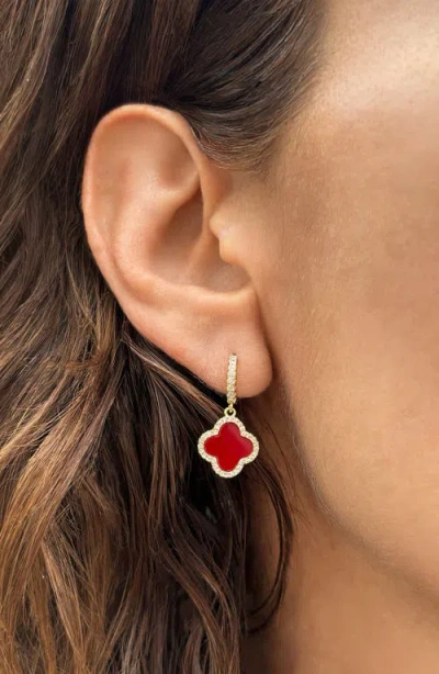 Adornia 14k Gold Plated Crystal Halo Orange Clover Dangle Huggie Earrings In Gold