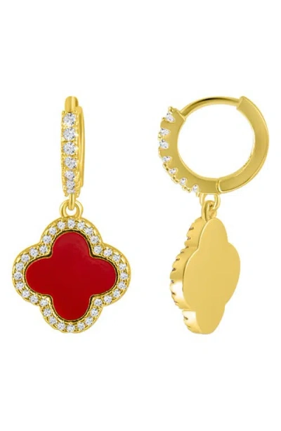 Adornia 14k Gold Plated Crystal Halo Orange Clover Dangle Huggie Earrings In Gold