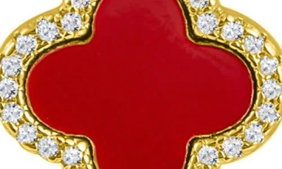 Adornia 14k Gold Plated Crystal Halo Orange Clover Dangle Huggie Earrings In Gold