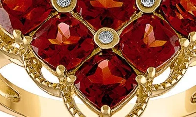 Fzn 14k Gold Plated Sterling Silver Garnet & Diamond Ring