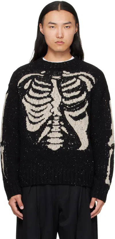 Khoki Black Needle Punched Knit Sweater In Black