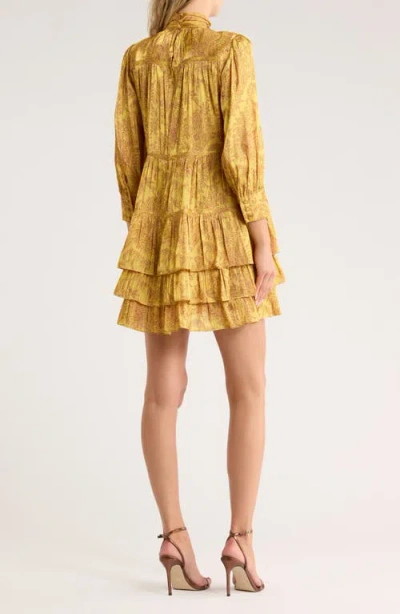 Cinq À Sept Dragon Paisley Riva Long Sleeve Dress In Gold