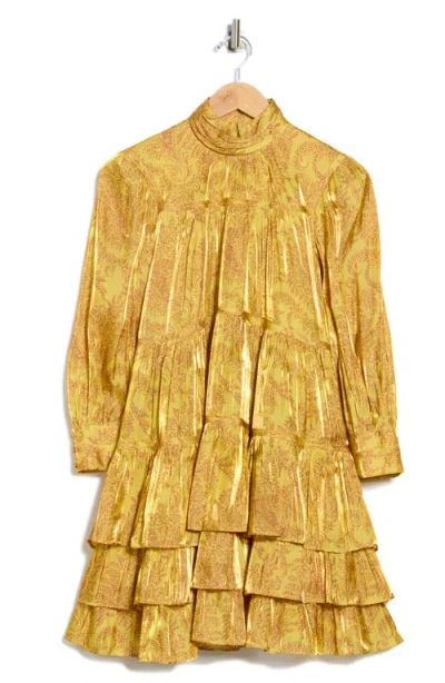 Cinq À Sept Dragon Paisley Riva Long Sleeve Dress In Gold