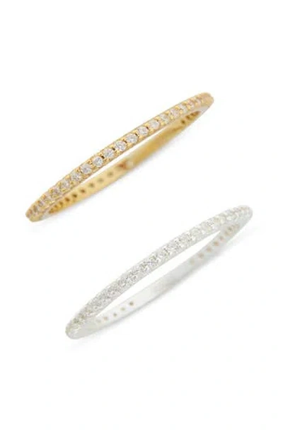 Argento Vivo Set Of Two Cz Pave Slim Stackable Rings In Multi
