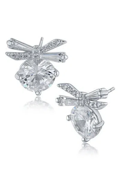 Cz By Kenneth Jay Lane Cubic Zirconia Ribbon Drop Earrings In Silver