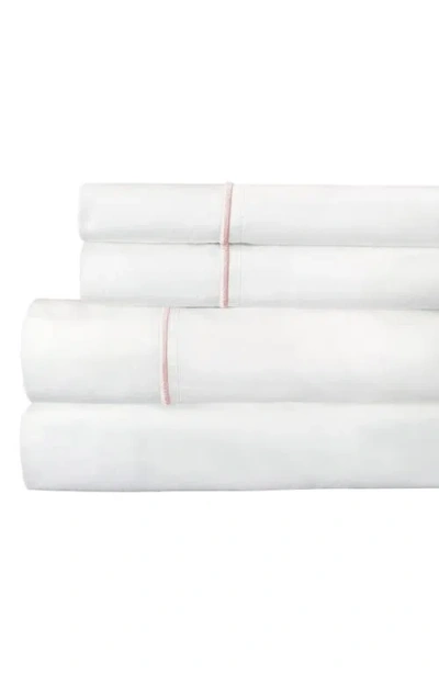 Melange Home Single Stripe Embroidered 300 Thread Count Cotton Percale Sheet Set In White