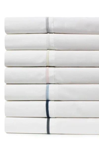 Melange Home Single Stripe Embroidered 300 Thread Count Cotton Percale Sheet Set In White