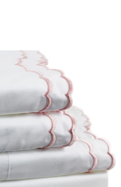 Melange Home Double Scallop Embroidered 300 Thread Count 100% Cotton Sheet Set
