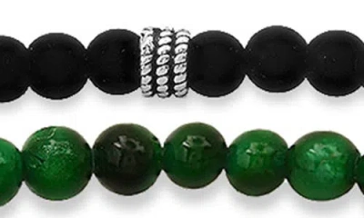Hmy Jewelry Set Of 2 Sterling Silver Jade & Lava Stone Beaded Stretch Bracelets In Green