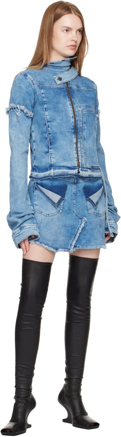 Ottolinger Blue Drape Collar Denim Jacket In Blue