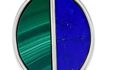 Simona Sterling Silver Malachite & Lapis Lazuli Oval Pendant Necklace In Multi
