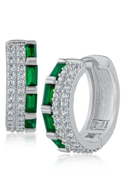 Cz By Kenneth Jay Lane Cubic Zirconia Triple Row Huggie Hoop Earrings In Metallic