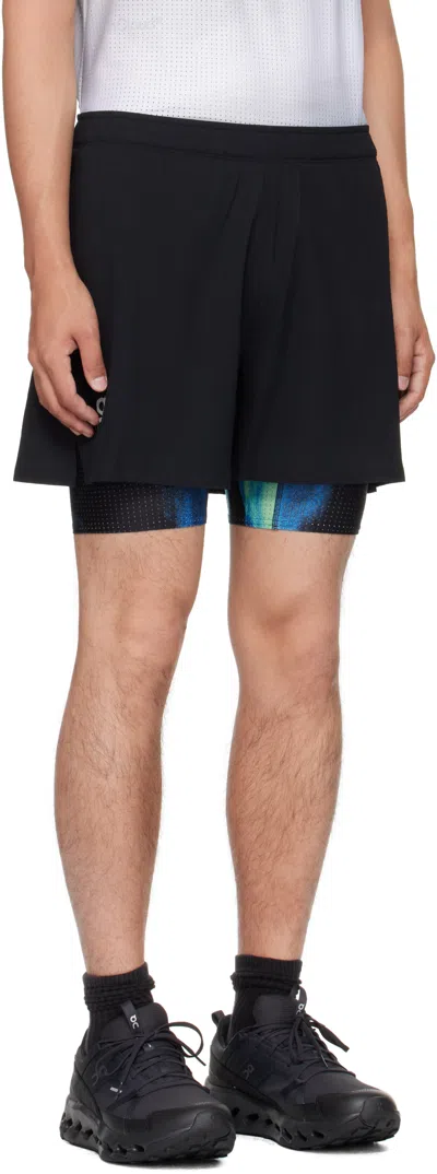 On Mens Black Pace 2 In 1 Stretch-woven Shorts In Black