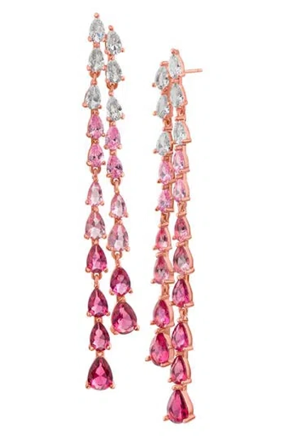 Cz By Kenneth Jay Lane Pear Cut Cubic Zirconia Double Linear Drop Earrings In Gold